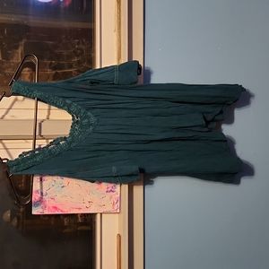 Flowy, "off the shoulder" dark blue top